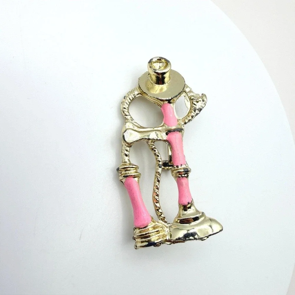 Vintage Gold-Toned Pink Enamel Candlestick Phone Classic Retro Brooch Pin‎ Boho